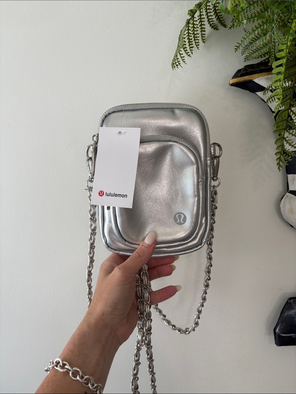 lululemon athletica Metallic Silver Mini Crossbody with Chain Strap